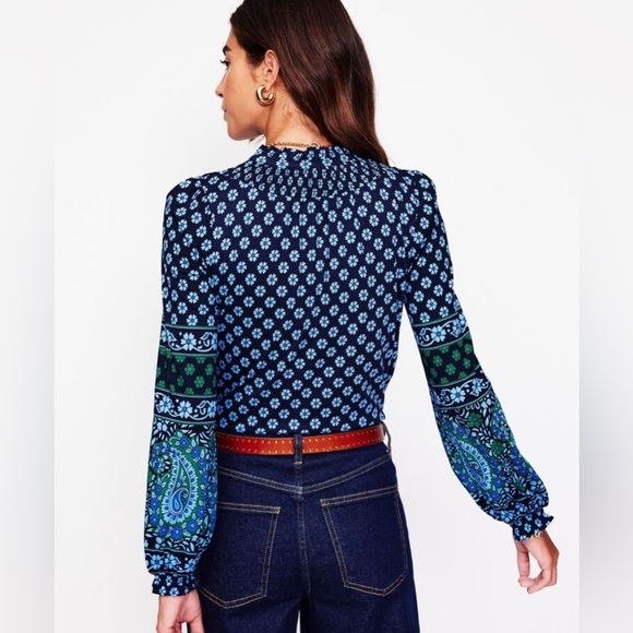 Boden Size 0 Blue Fay Smocked Jersey Shirt - Picture 3 of 9